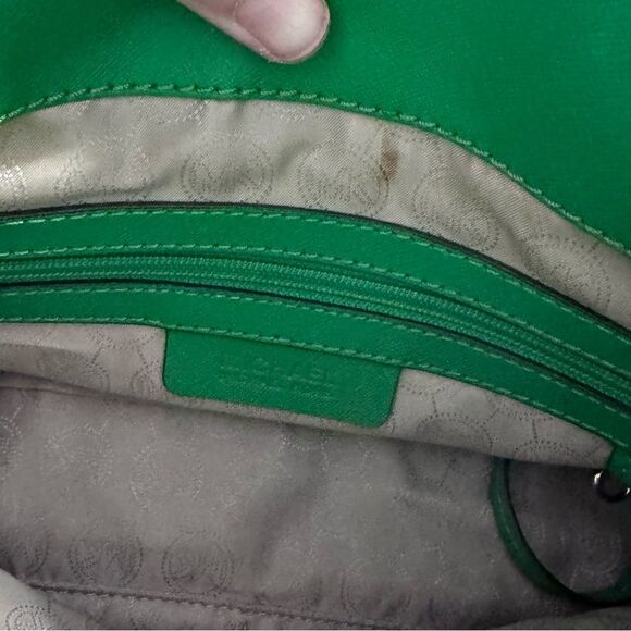 Michael Kors Hamilton Kelly Green Leather Handbag purse gold chain design - Picture 5 of 10